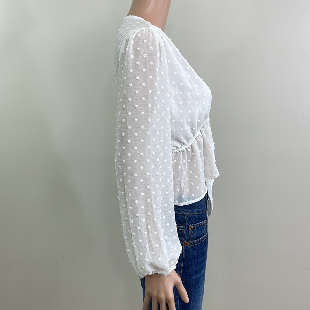 TCEC Dobby Mesh Tie Front Peplum Top - Picture 13 of 16